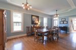 The large dining room is tastefully decorated and perfect for friends and family